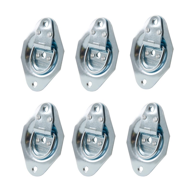 Lonffery 6 Pack Recessed D-Ring Tie Down Anchors (1200 lb. Capacity), Heavy Duty Kit for Tie Down Straps, Car, Cargo Truck Bed, Silver - Image 1